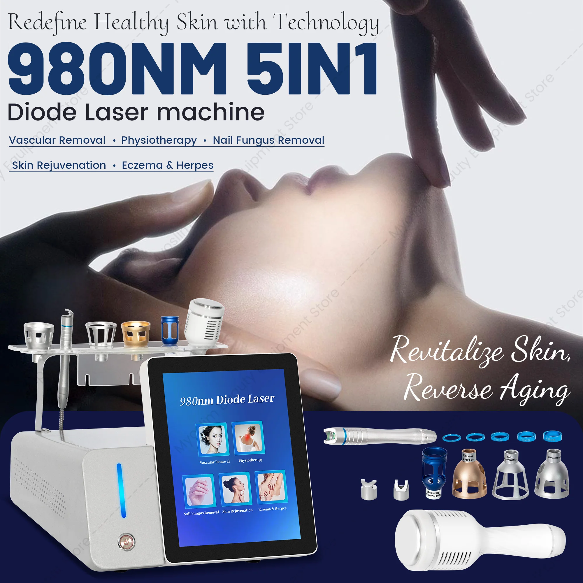 MYOSLIM 980nm Lase 5 in 1 Machine, Vascular Removal Skin Rejuvenation Onychomycosis Physiotherapy Beauty Equipment