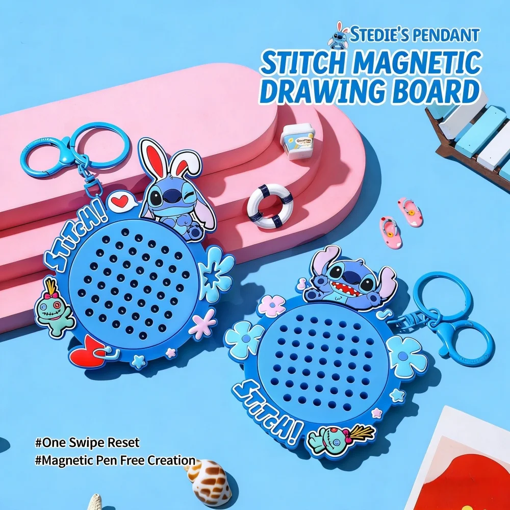 

Оригинальный брелок Disney Stitch с магнитной доской для рисования, магнитной ручкой и милой подвеской для сумки, игрушка-антистресс, подарок