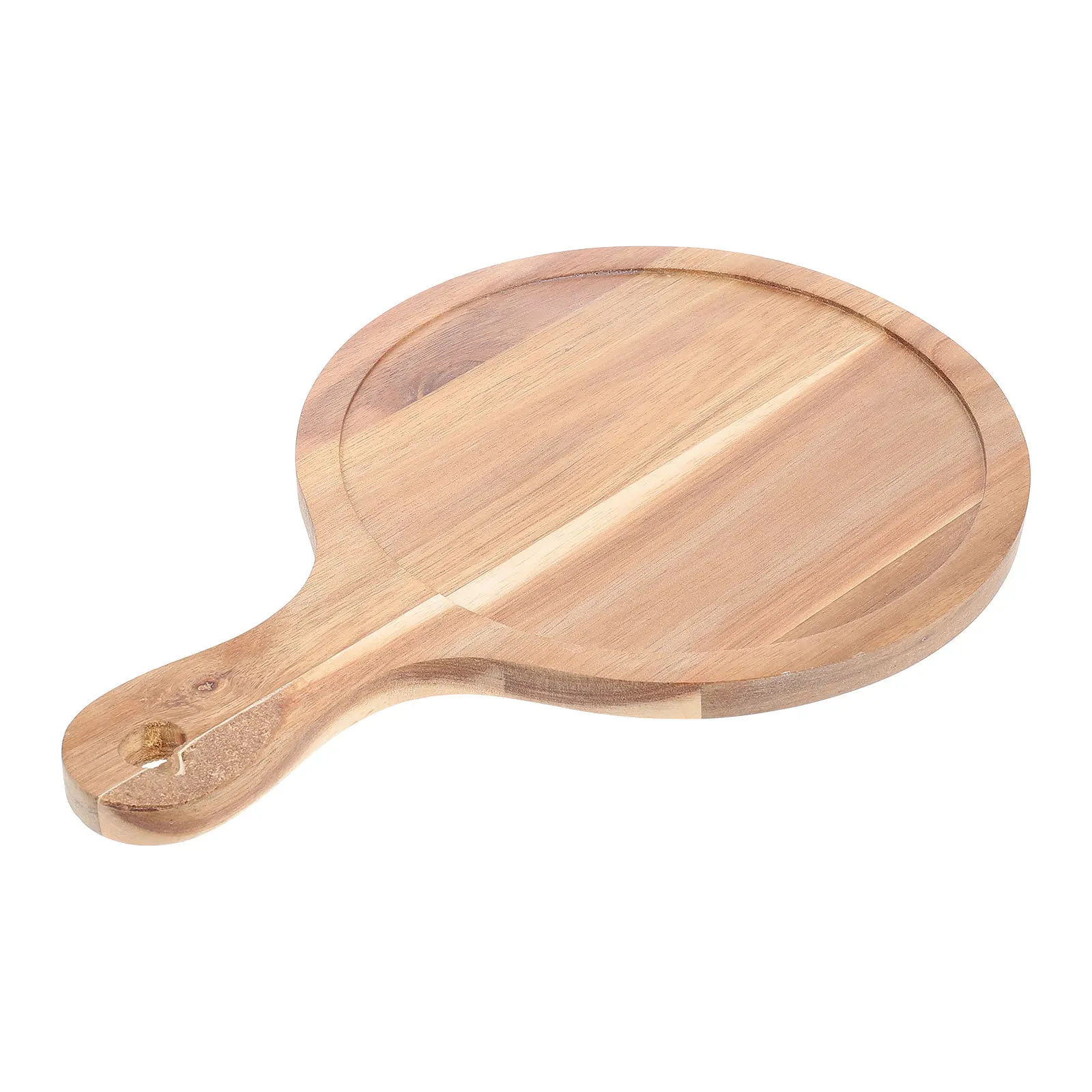 

Handled Wooden Tray Round Bread Serving Plate Food Cake Snacks Storage Kitchen Organizer Arc Design Smooth Multi-Function