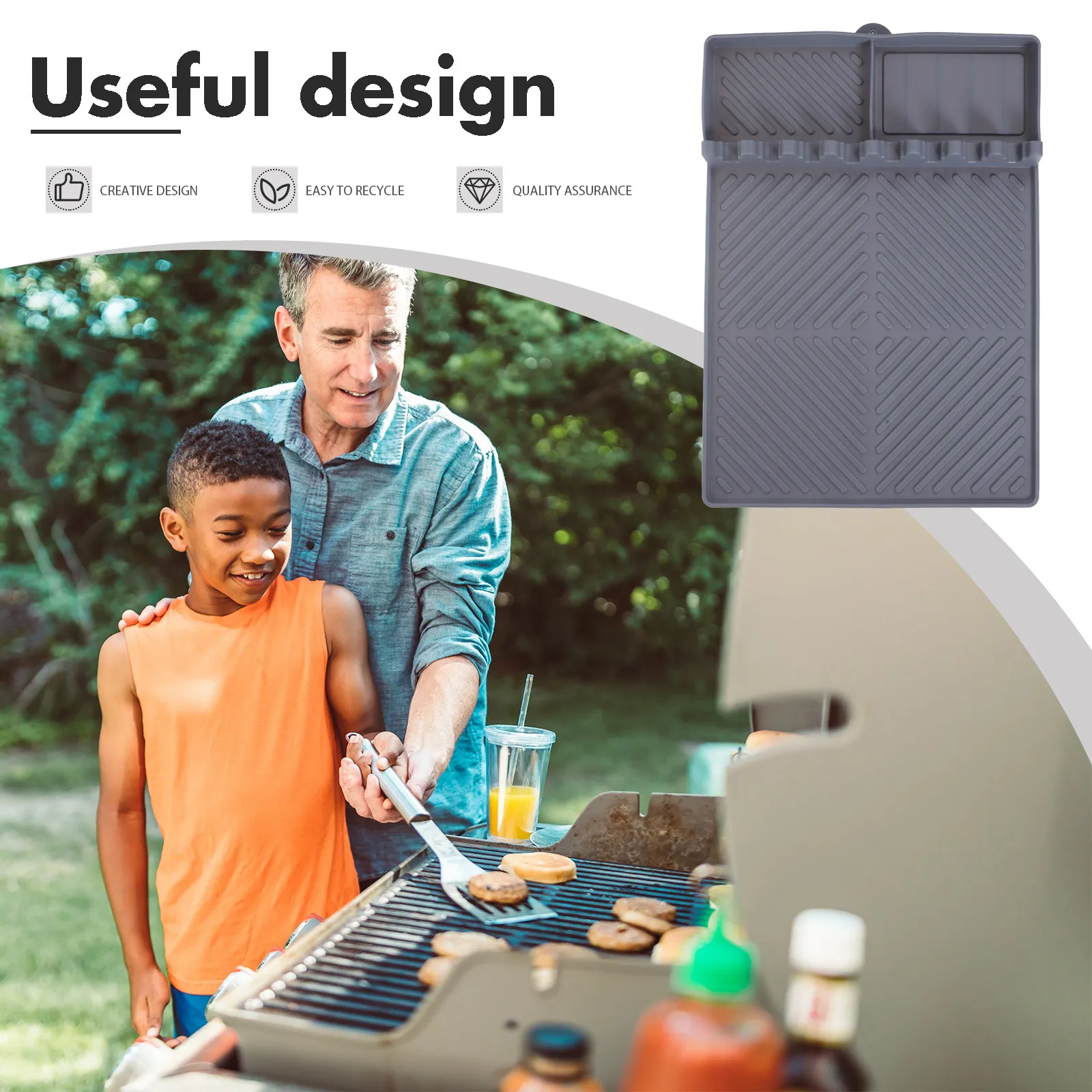 Silicone Grill Side Shelf Mat Heat Resistant Bbq Tool Rest Kitchen Counter Utensil Mat for Outdoor Grilling and Cooking view 3