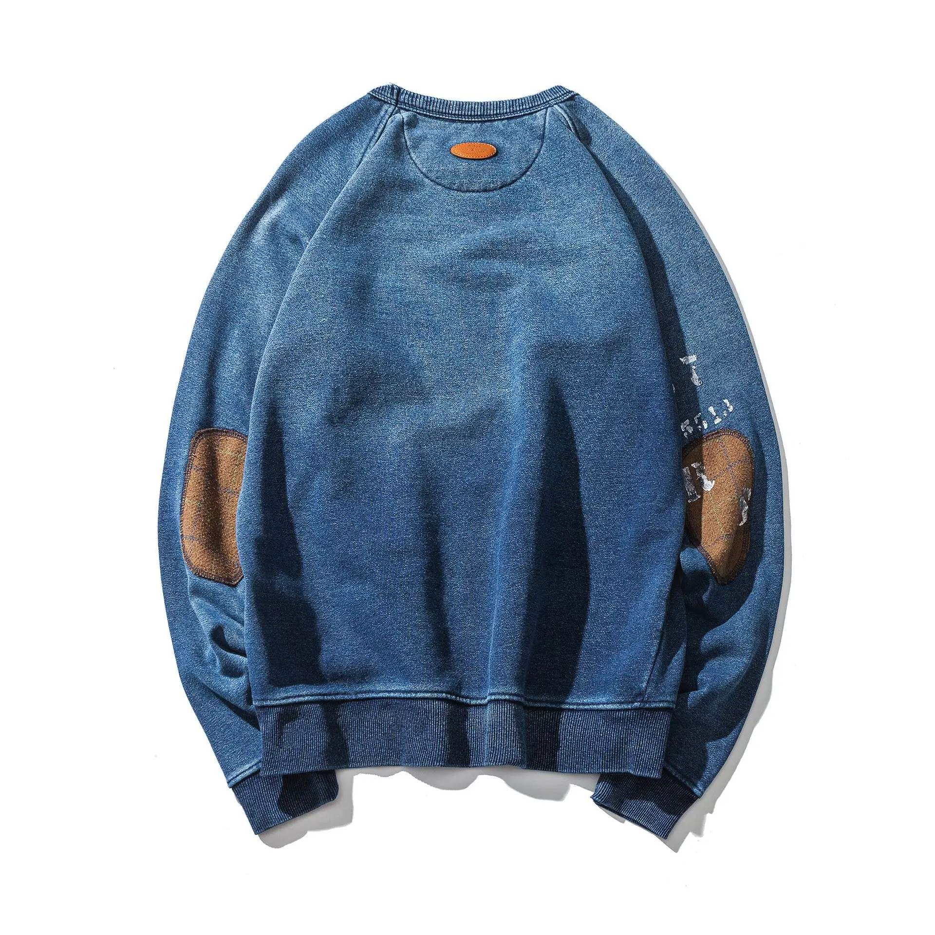 치구 남성용 아메리칸 레트로 핸드 다잉 블루 풀오버 남성용 스웨트셔츠 이글 배색 포켓 재킷