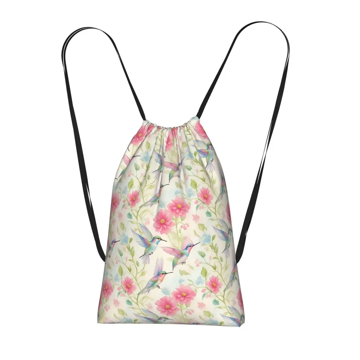 

Bird Pink Flower Vintage Pattern Backpacks Portable Drawstring Bags Shoes Bag Book Bags for Man Woman School