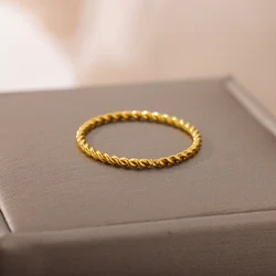 Stainless Steel Spiral Twist Finger Rings For Women Men Gold Plated Round Wedding Couple Rings Minimalist Jewelry Party Gift