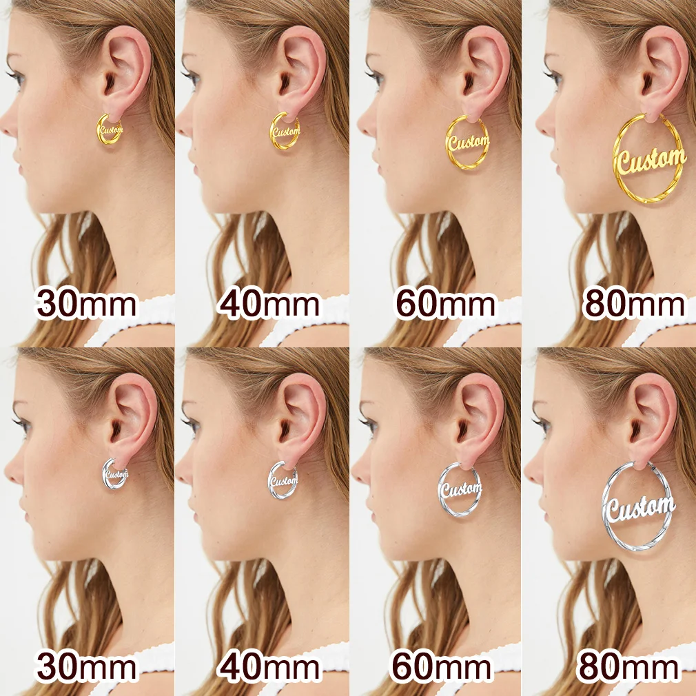 U7 40/60/70/80 مللي متر مخصص اسم هوب أقراط للنساء شخصية مجوهرات فريدة هدية عيد ميلاد لأم صديقتها BFF #3