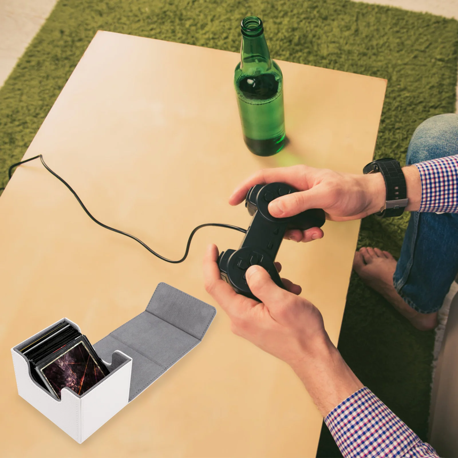 

Card Desk Box for Poker Cards and Games Cards Storage Organizer Holder Portable PU Case Suitable for Collecting