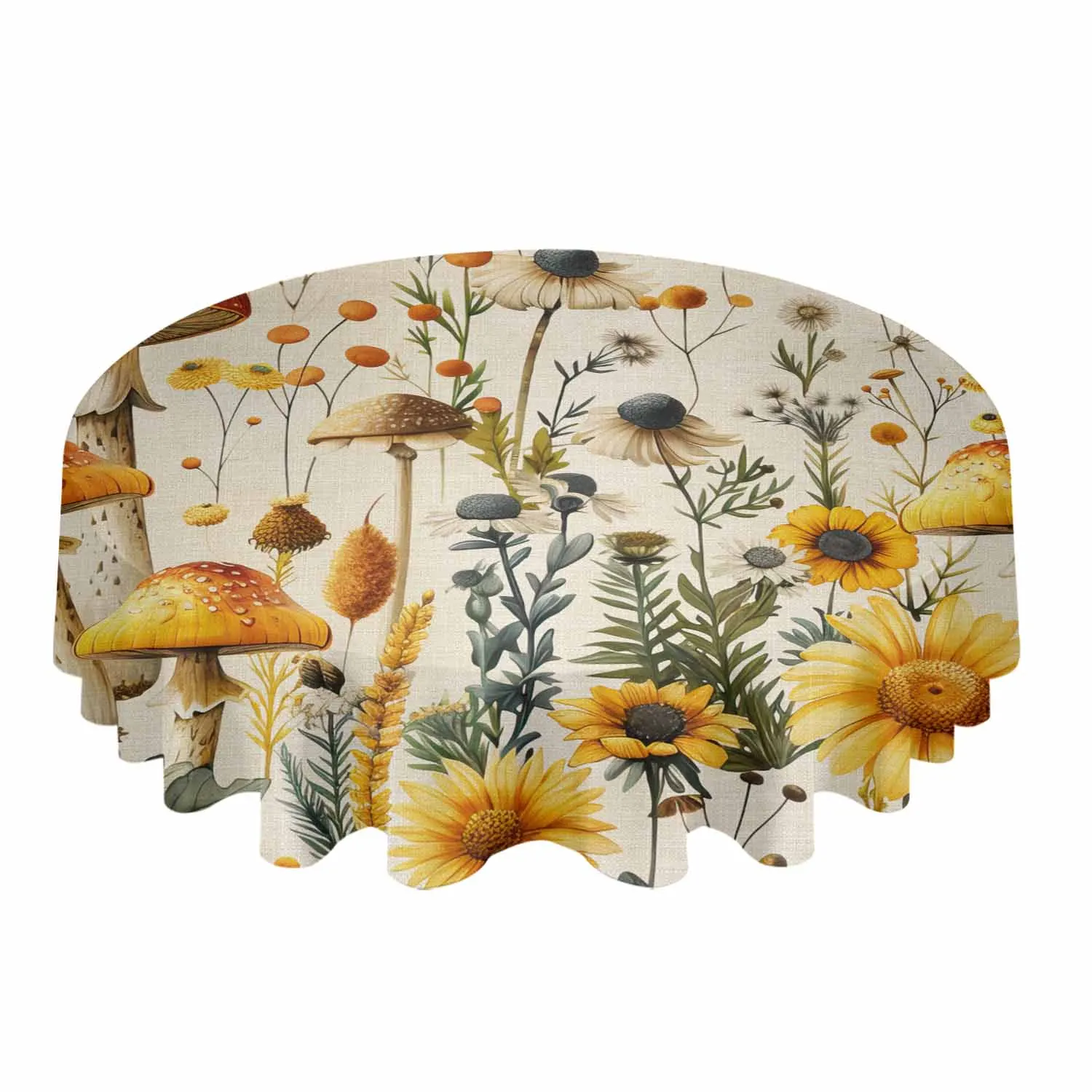 Mushroom Sunflower Flower Plant Vintage Table Cloth Festival Dining Tablecloth Waterproof Table Cover for Wedding Party Decor