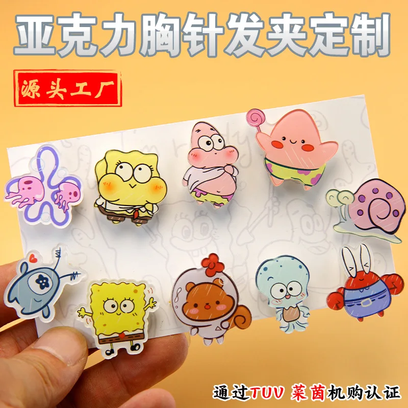 Sponge-bobed Squarepants Acrylic Hairpins Cartoon Patrick Star Anime Girls Barrettes Kawaii Hair Accessories Kids Birthday Gift