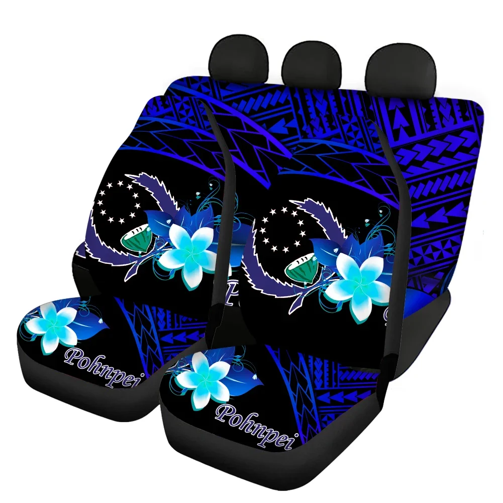 Pohnpei Tribe Plumeria Pattern Car Seat Covers Kakau Polynesian Front Back Seat Covers Decor Universal Fit for Vehicles Full Set