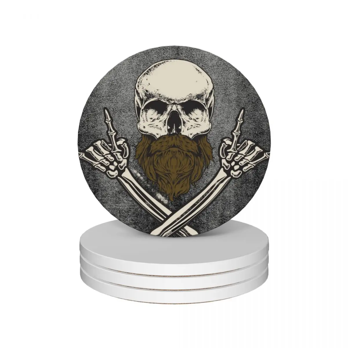 Bearded Skull and Rock Hands Ceramic Coasters (Set of 4) slate bulk cute set Coasters