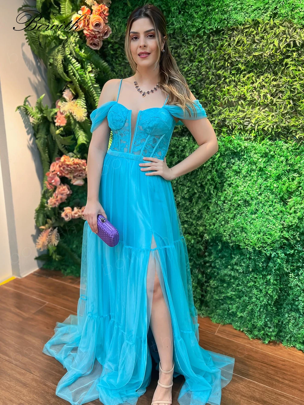 

Bowith Off Shoulder Evening Party Dress Blue Formal Occasion Dress for Women A Line Prom Party Wear for Dancing robe de soirée