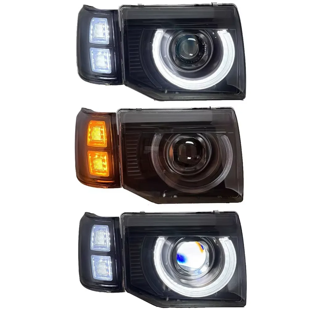 4PCS Modified LED Headlights Corner Lamps For Mitsubishi Pajero V31 V32 V43 1992-2000 Angel Eye DRL Turn Signal Black Housing