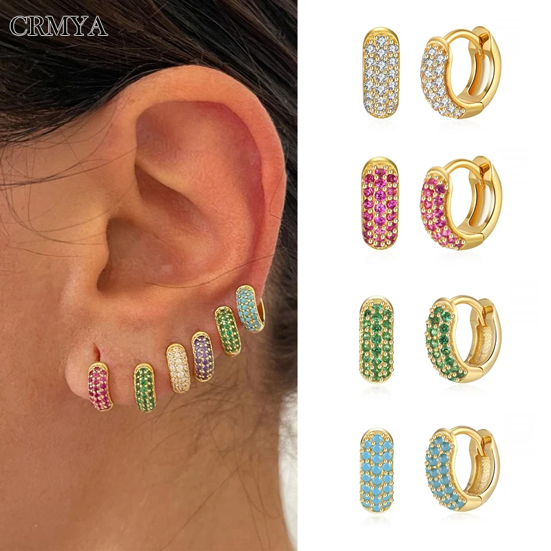 CRMYA Gold Plated Hoop Earrings For Women Classic Multicolor Zircon Piercing Girl's Earring Accessories 2022 Jewelry Wholesale