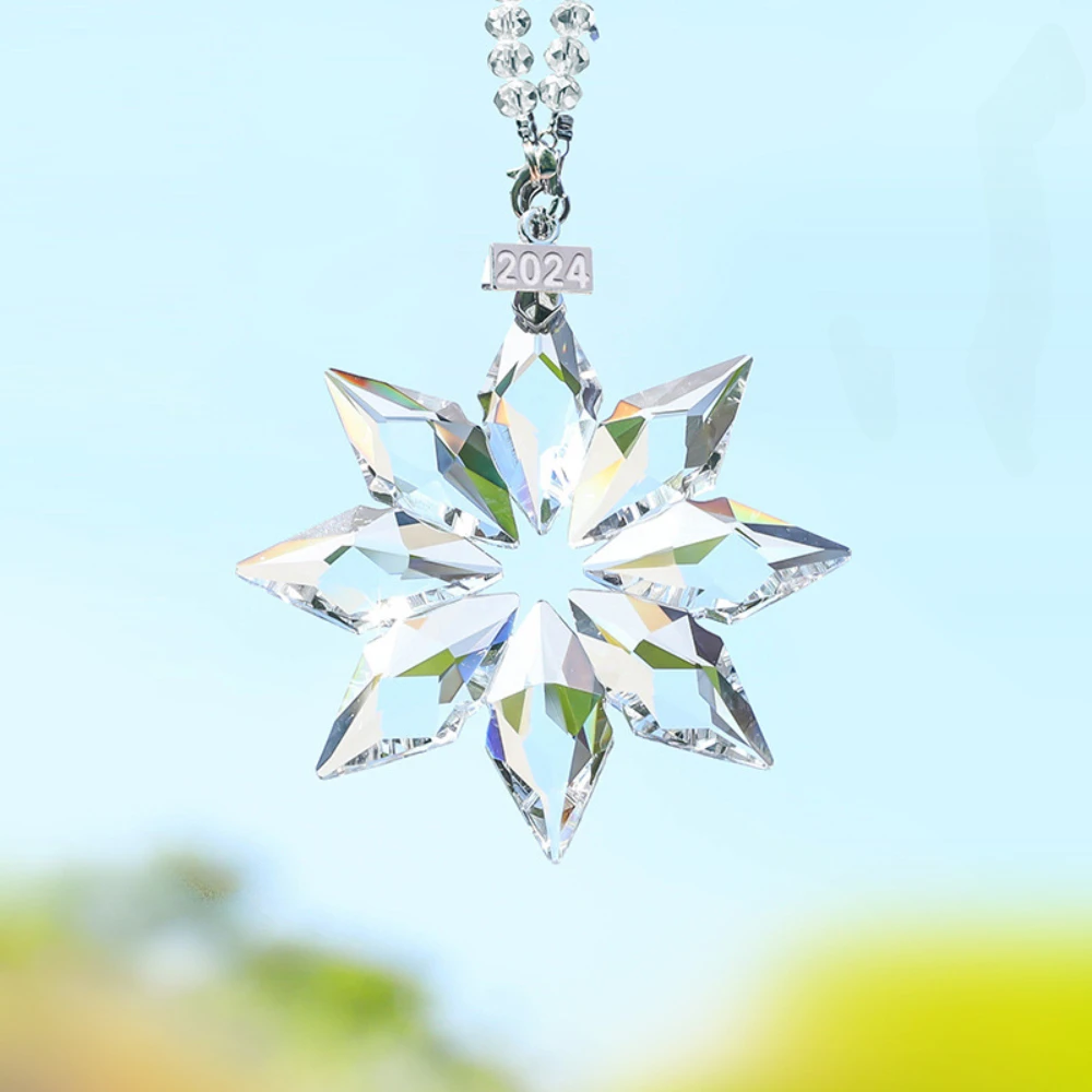 Camal 1pcs Crystal Snowflake Star Car Hanging Rear View Mirror Pendant Suncatcher Creative Accessories Christmas Tree Gift craft