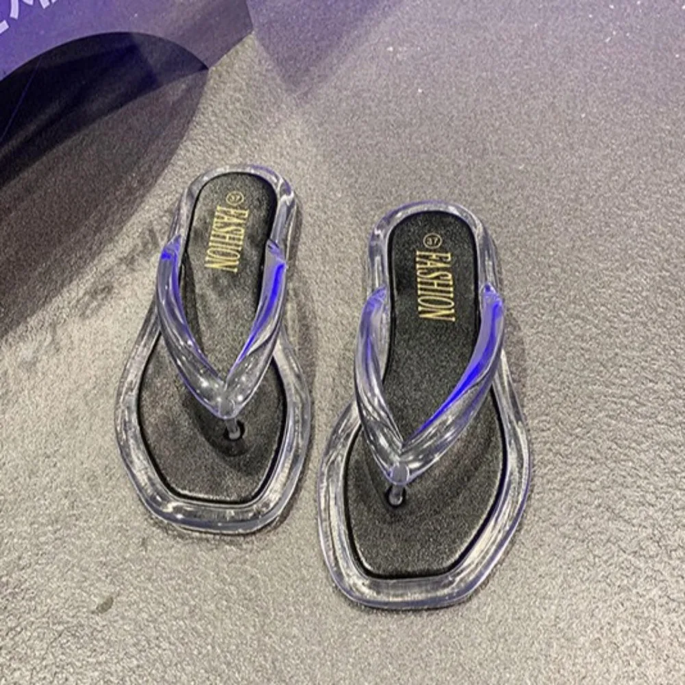 Fashion Transparent Flip Flops Slippers Anti Slip Summer Platform Flip Flops Out Wear Beachwear Flats Shoes Beach