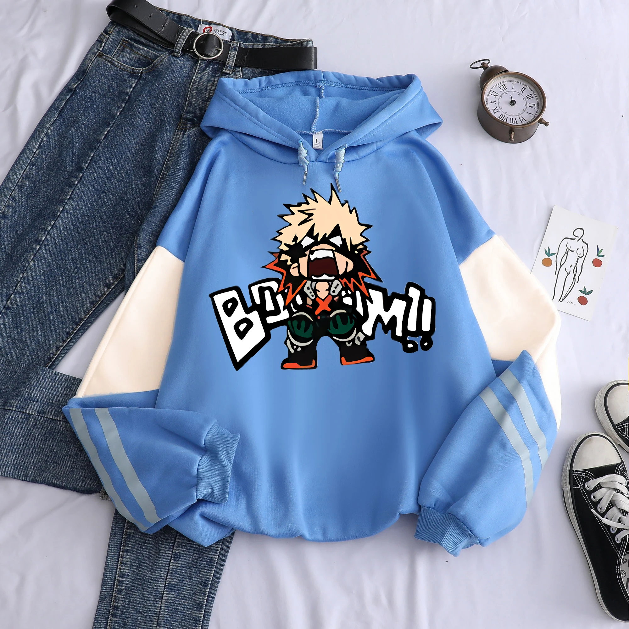 Anime My Hero Academia Kawaii Bakugo Katsuki Manga Hoodies Men Plus Size Patchwork Clothes Fleece Warm Winter Hooded Sweatshirt