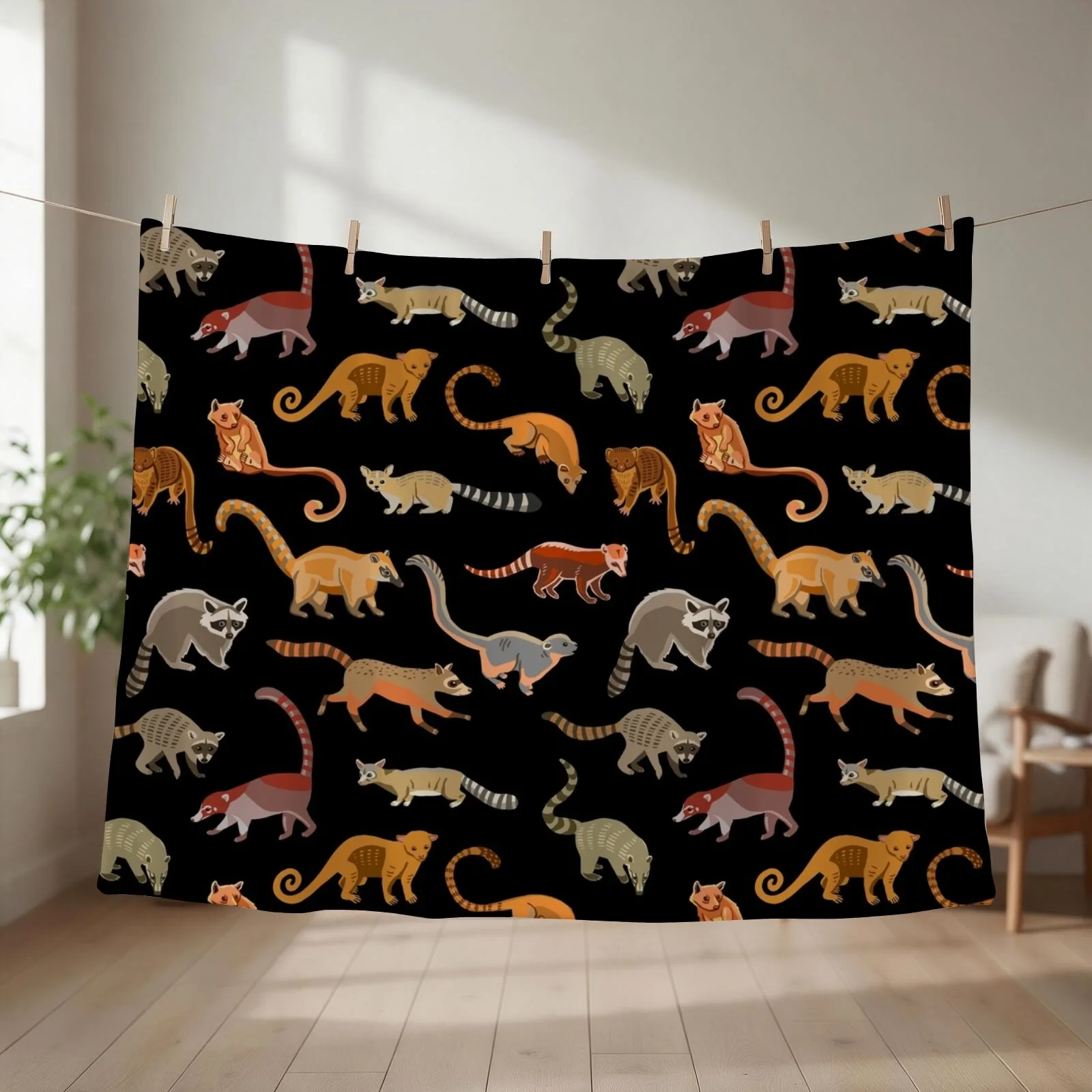 Raccoons and Relatives: Species of Procyonidae Pattern (Coatis, Olingos, etc) Throw Blanket