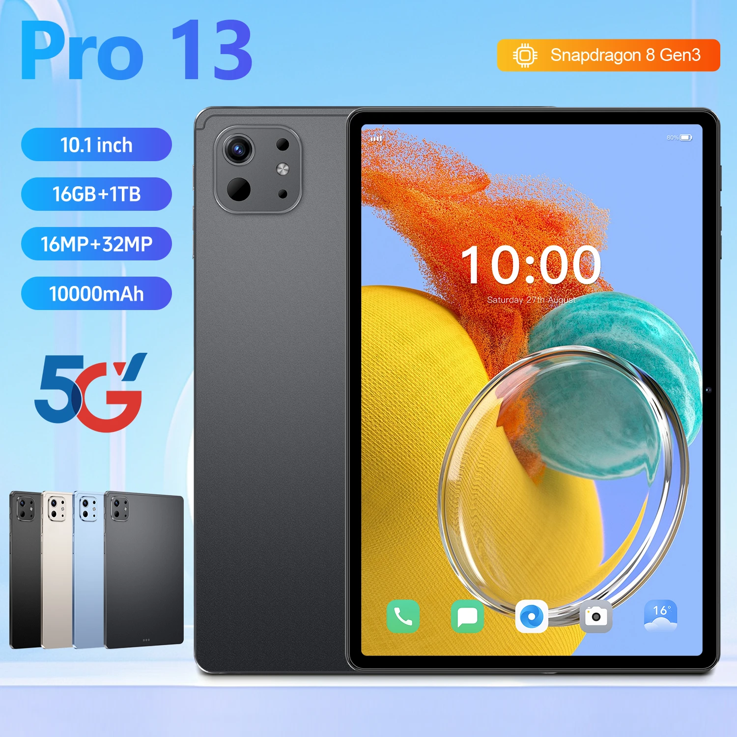2026 جهاز لوحي جديد Pad Pro 13 10.1 بوصة 16 جيجابايت + 1 تيرا بايت بطاقة مزدوجة 10000 مللي أمبير في الساعة أندرويد 15 سنابدراجون 8 Gen3 كور واي فاي + نظام تحديد المواقع اللوحي