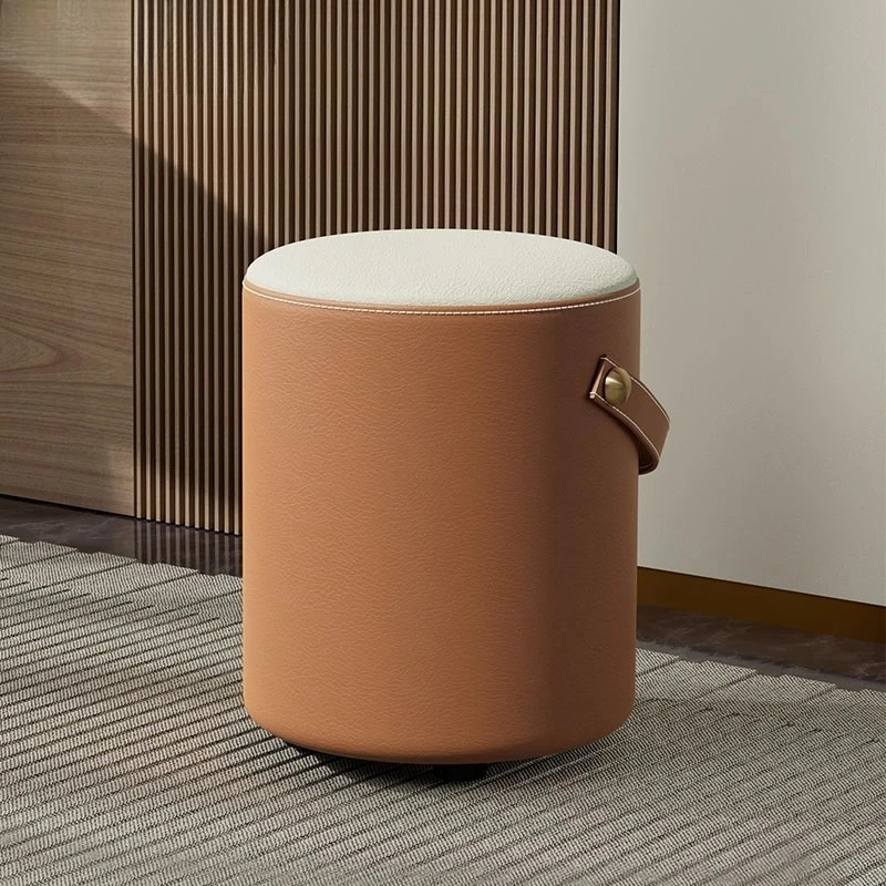 

Convenient Dressing Stool Chair Entrance Door Shoe Change Stool Leather Round Softs Solid Wood Light Luxury Ottoman Footrest
