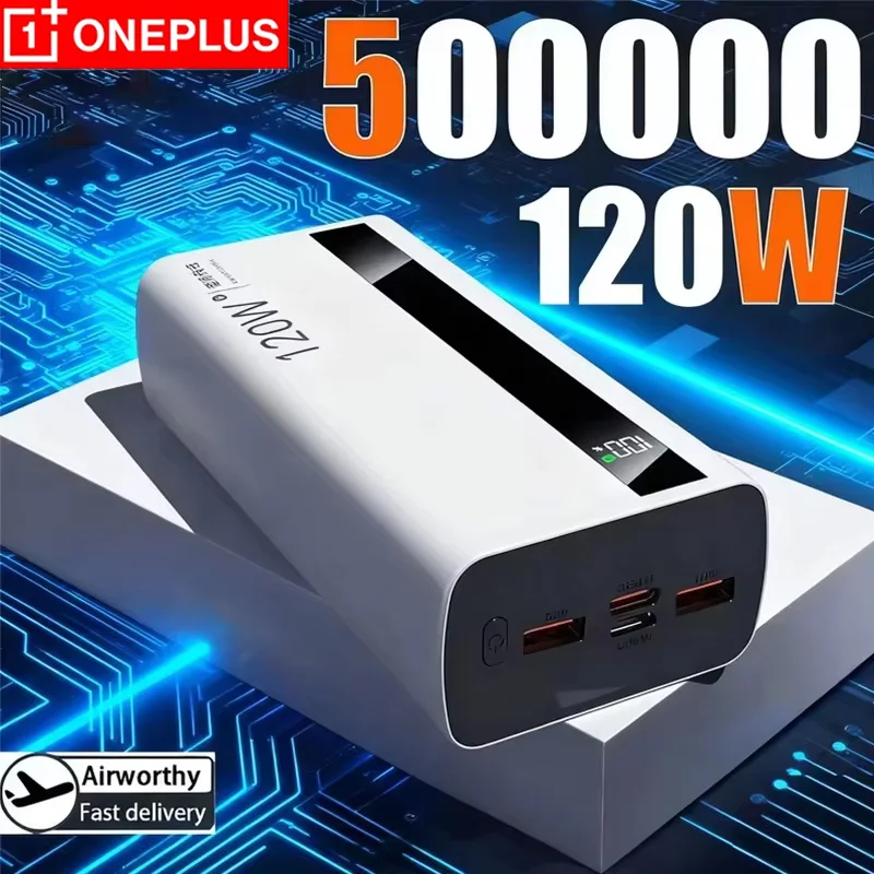 OnePlus 500000mAh Power Bank 120W Fast Charging Large Capacity Power Bank PD 20W Suitable For All Mobile Phones Long Endurance