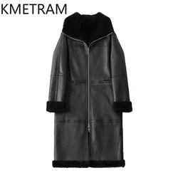 Real Merino Wool Fur Coat Women Long Biker Leather Jacket Woman Winter Clothes Natural Sheepskin Fur Jackets шуба женская 2024
