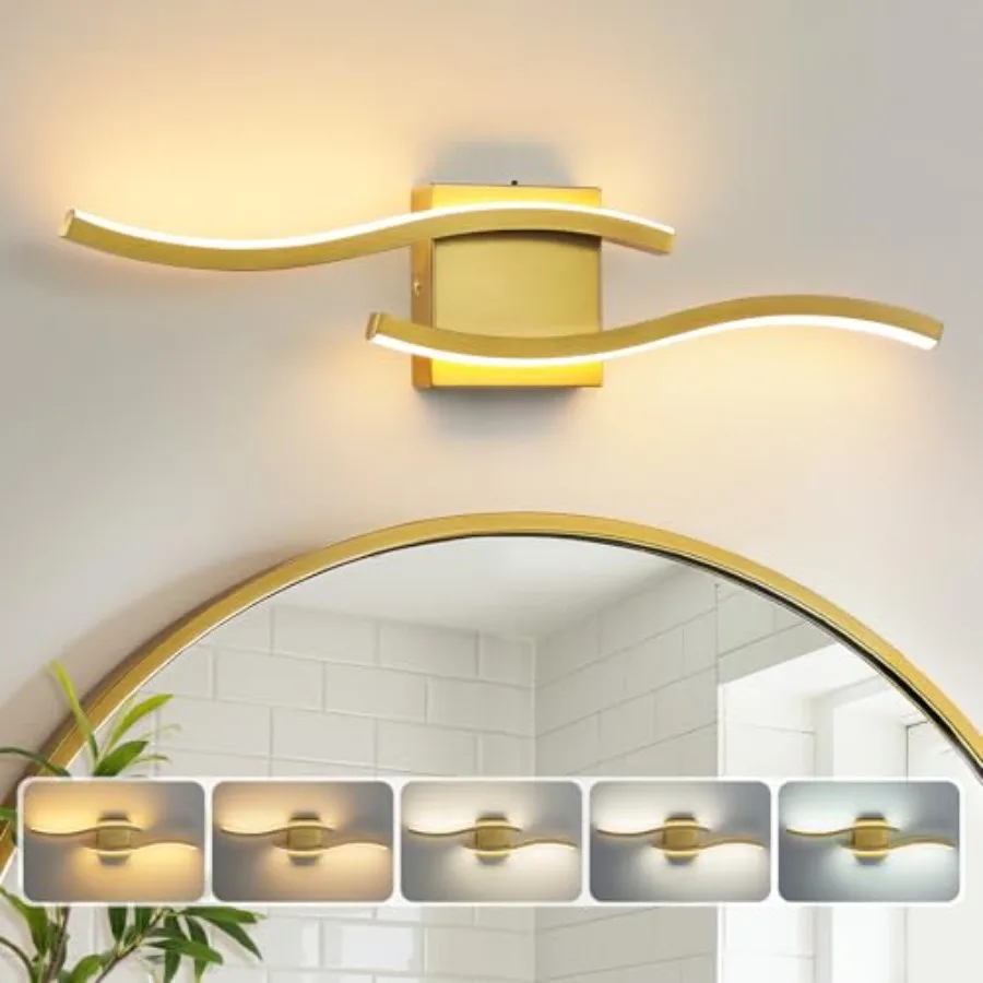 

Gold LED Bathroom Vanity Lights: 24W Bathroom Lighting Fixtures Over Mirror 5CCT Dimmable 2700-5000K Vanity Lights Modern Bath
