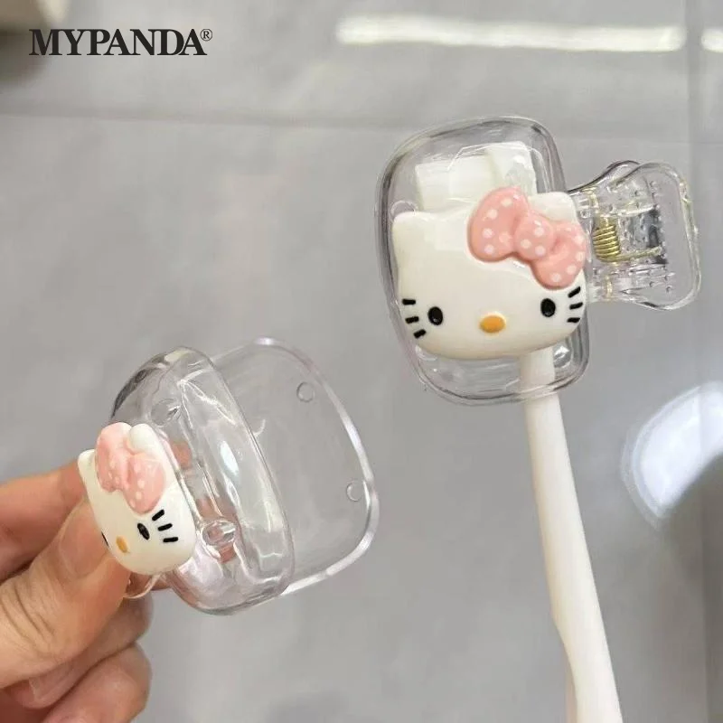 Sanrio Hello Kitty-cubiertas para cabezales de cepillo de dientes de viaje, tapa protectora de cepillo de dientes, Clip de plástico portátil para regalo del hogar