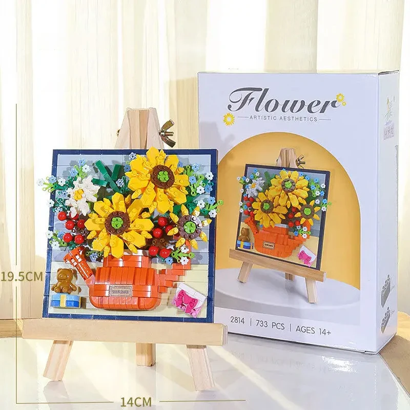 

DIY Rose Sunflower Potted Bouquet 3D Model Sunflower Bouquet Building Blocks Children's Assembled Micro-particle Building Blocks