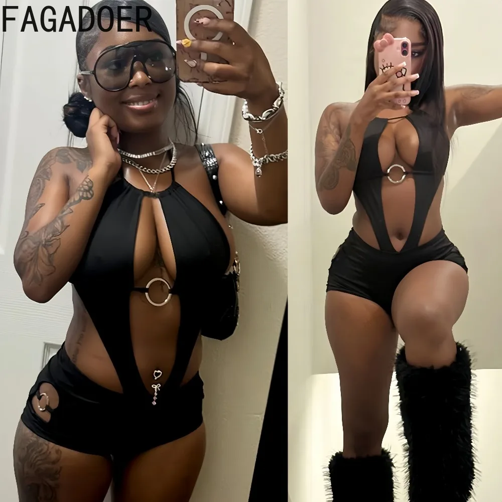 

Сексуальный комбинезон-боди FAGADOER с вырезами и прозрачными вставками для женщин, без рукавов, с открытой спиной, уличная одежда, комбинезон-ромпер