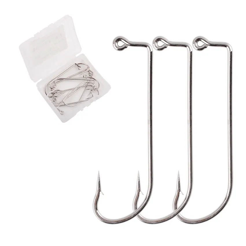 Jig Fishing Hooks 10pcs/box High Carbon Steel Silver 90 Degree O'Shaugnessy Jigging Fishing Hook Size 2# 1# 1/0-5/0# 91751