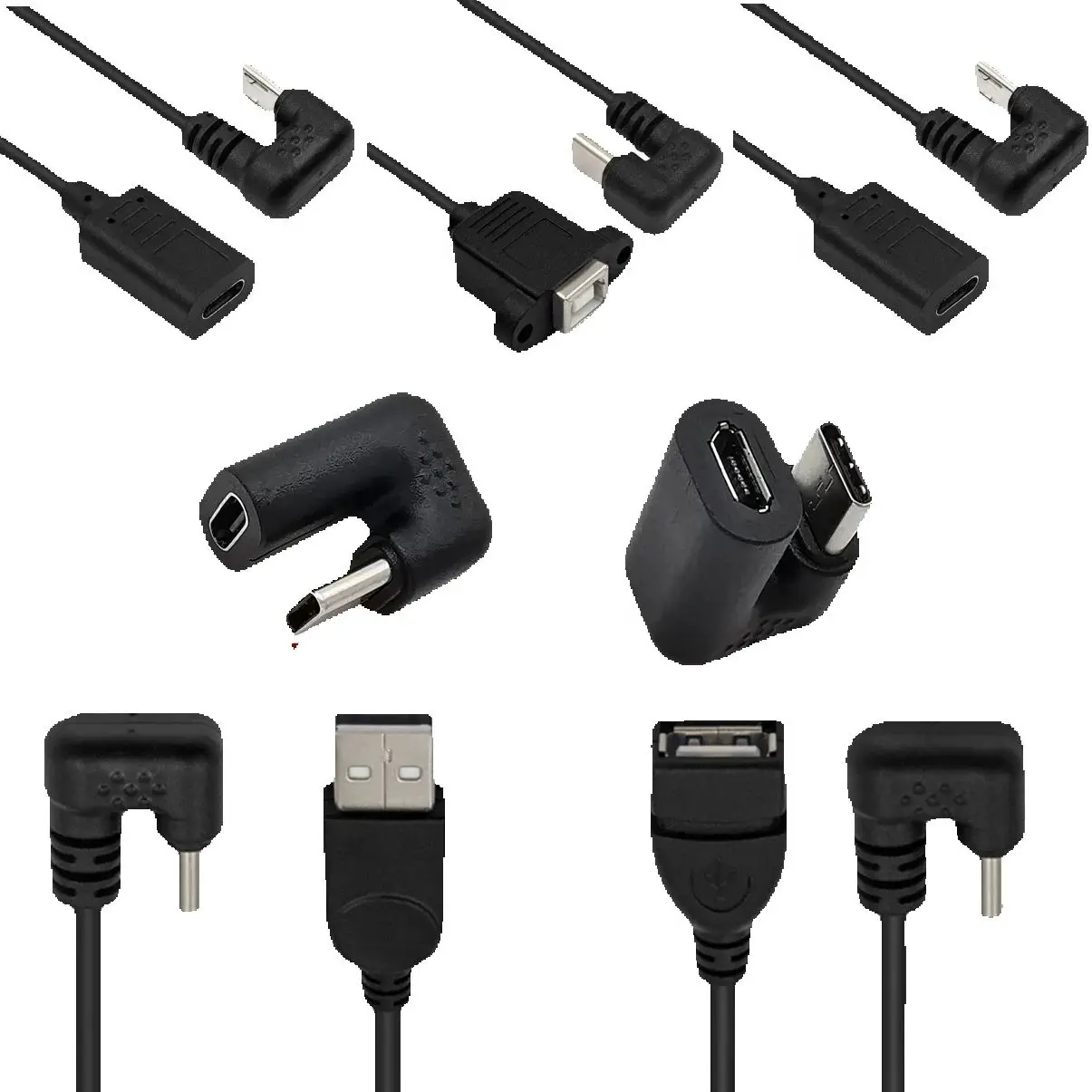 U-shaped Angle Micro USB USB Type C Male To Female Micro Mini Type-C Otg USB-C L Charging Data Converter Adapter Cable 30CM