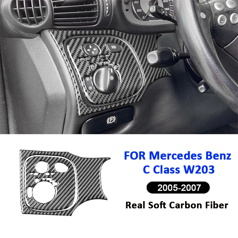 Carbon Fiber Car Headlight Control Adjustment Buttons Switch Panel Decoration Sticker For Mercedes Benz C Class W203 2005-2007