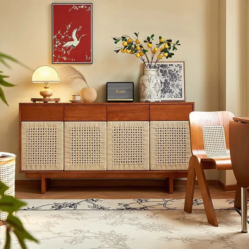 Medieval solid wood dining side cabinet, living room, household wall locker, simple modern storage, tea cabinet, small apartment