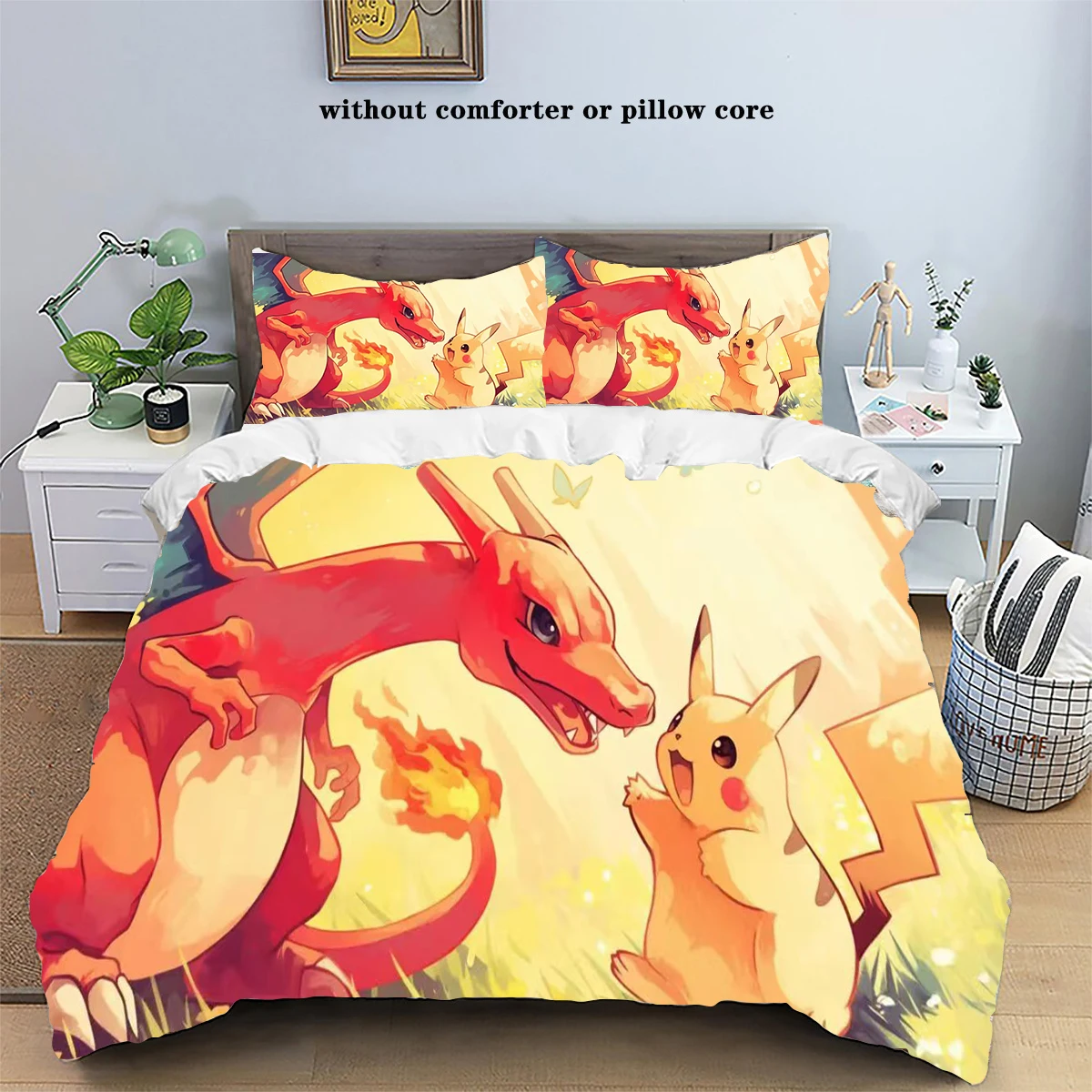 Cartoon Pokemons Anime Bedding Set Kawaii Pikachu Gengar Eevee Charizard Quilt Duvet Cover Pillowcase Kid Bed Set Twin King Size