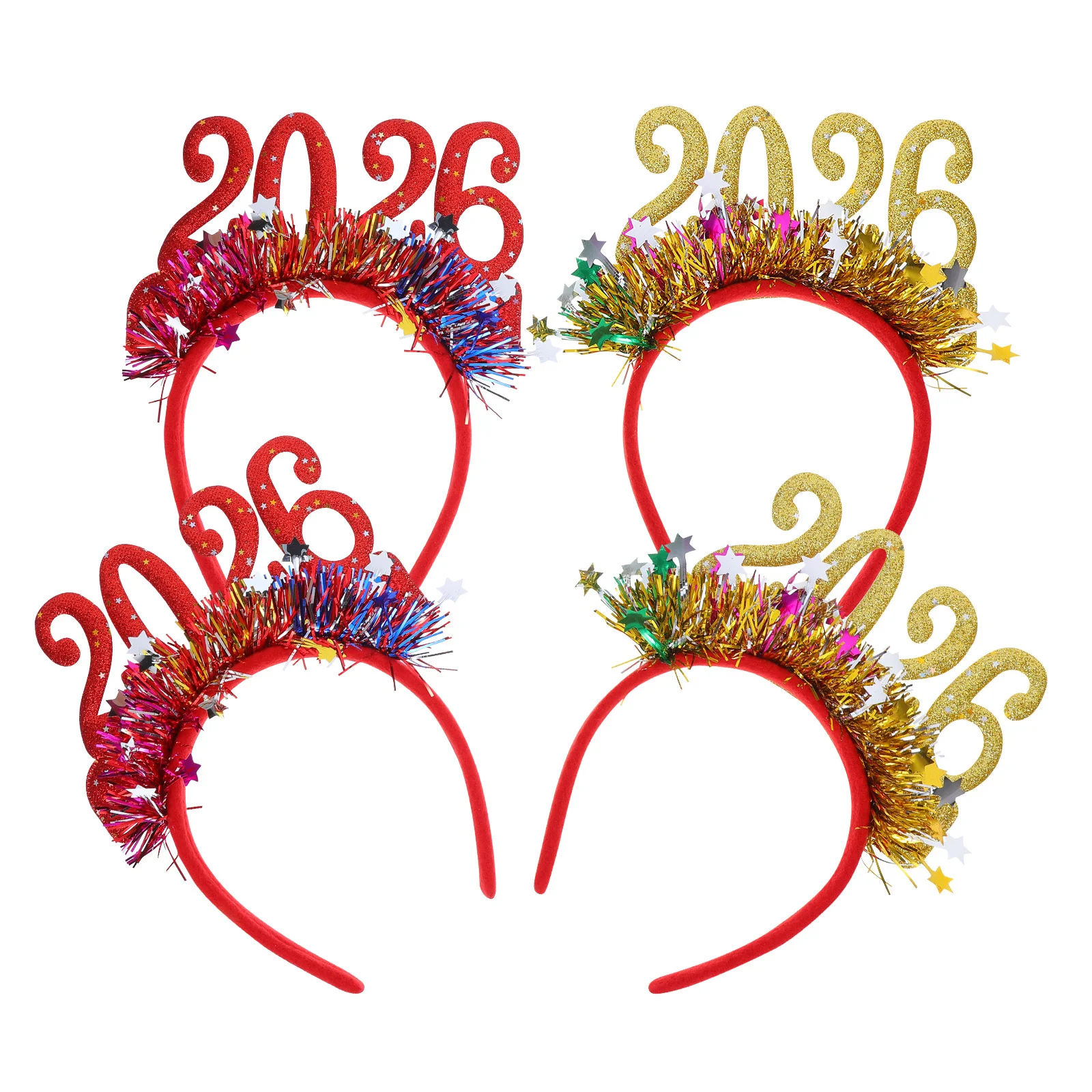 

4Pcs New Year Star Tinsel Headband Glitter Hair Hoop 2026 Happy New Year Christmas Party Favors Christmas Party Tinsel Headband