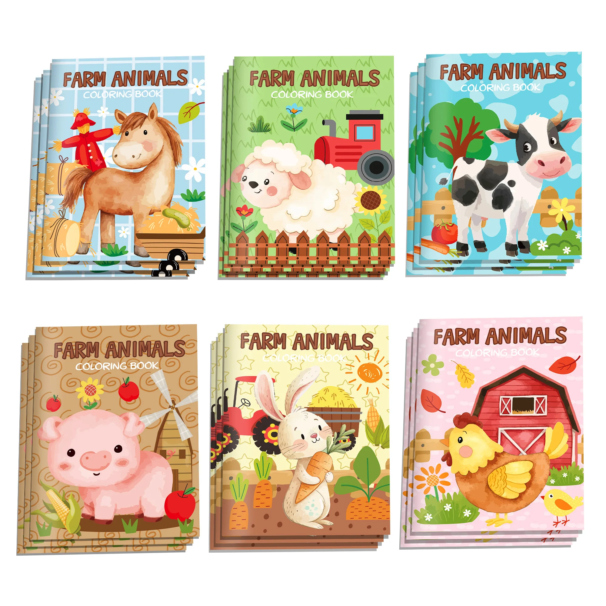 6/12pcs Farm Animals Graffiti Drawing Book, DIY Coloring Books, Study Books,Birthday Gift Party Supplies