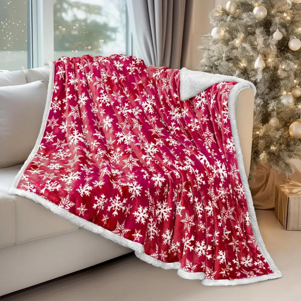 Snuggle-worthy Christmas Cover Holiday Throw Cozy Snowflake Plaid Christmas Blanket for Home Travel Thickened Plush for Office