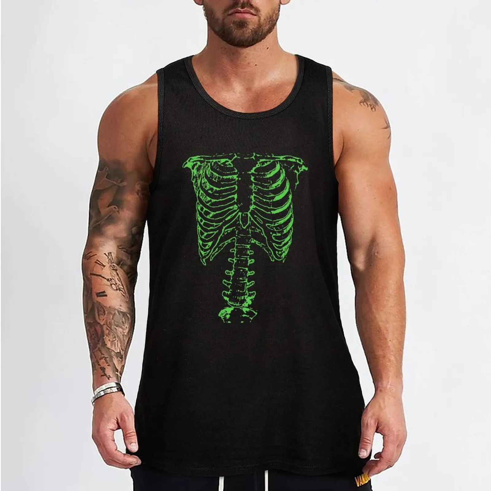 Green Ribcage Tank Top bodybuilding t-shirt gym sleeveless shirts