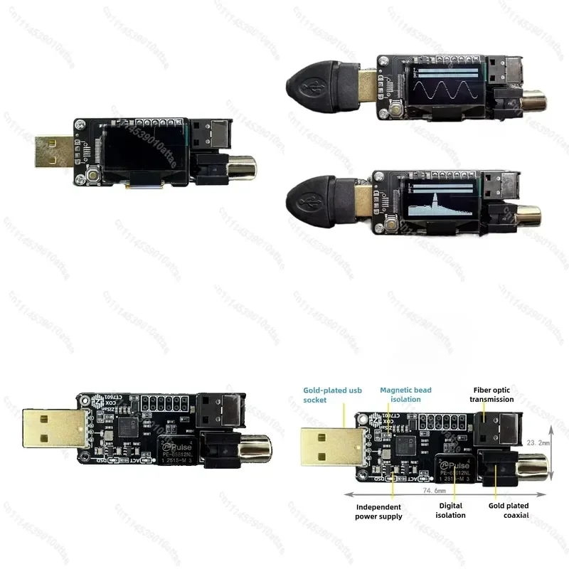 USB to Coaxial Optical IIS DAC Decoder 192K 384K DSD256 DoP Support 0.96 Inch OLED Spectrum Waveform Display Audio Converter