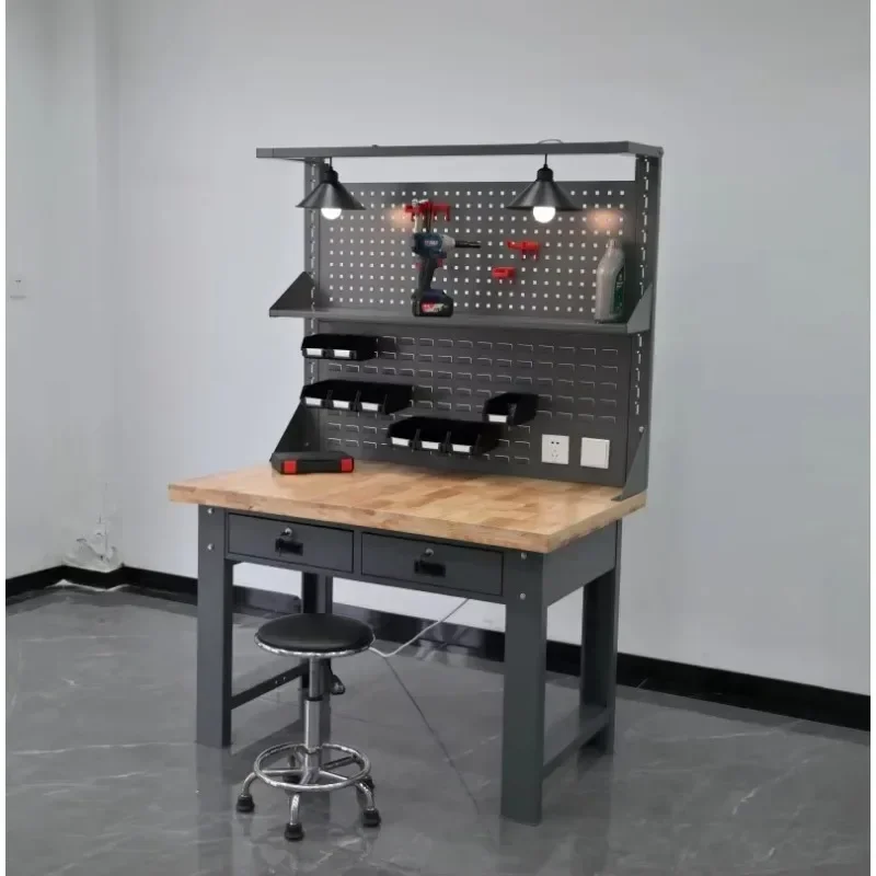 Heavy Duty Industrial Workbenches Table with Light Steel Wood for Garages Workshops Featuring Iron Metal Drawers for Factories