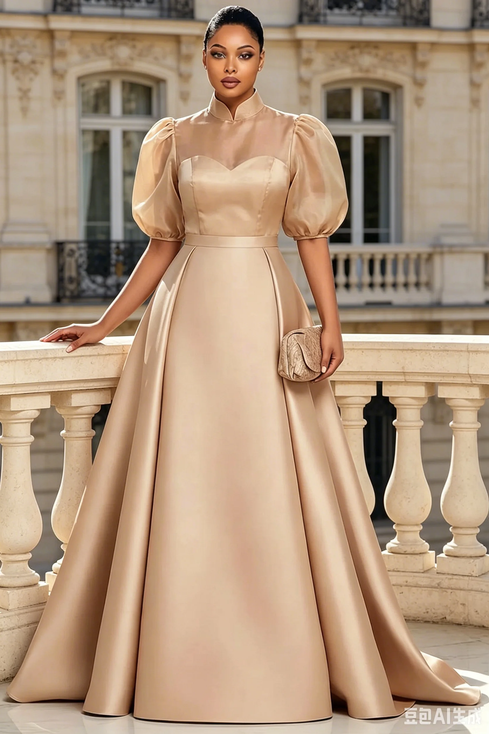 Plus Size Elegant Satin Prom Dresses for Women Stand Collar A Line Maxi Dress Formal Wedding Guest Party Bridesmaid Long Dress