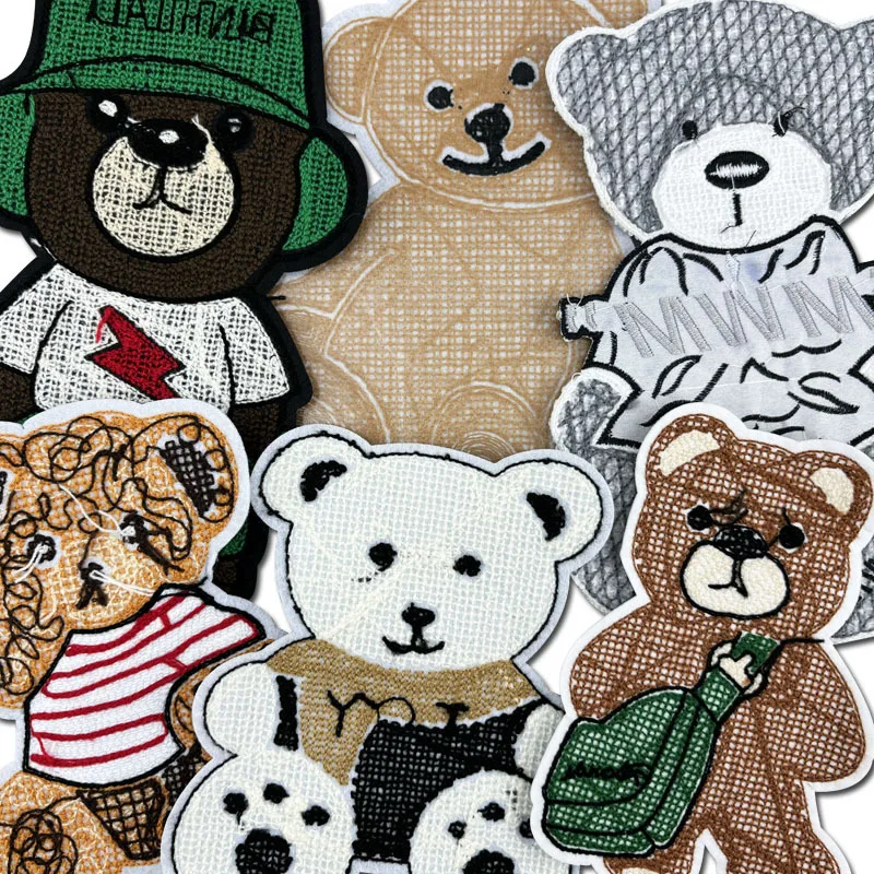 DIY Embroidery Cloth Sticker Large Cartoon Bear Towel Embroidery Patch for Clothes Decoration Repair Garment Accessory