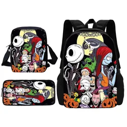 Disney Jack Skellington Child School Backpack With Shoulder Bag Pencil Bags School Bags for Boys Girls Best Gift