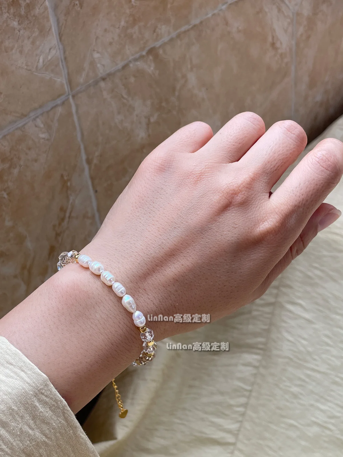 Linnan Advanced Custom Natural Freshwater Pearl Bracelet Female Light Luxury Minority Design Crystal Bracelet Western Style