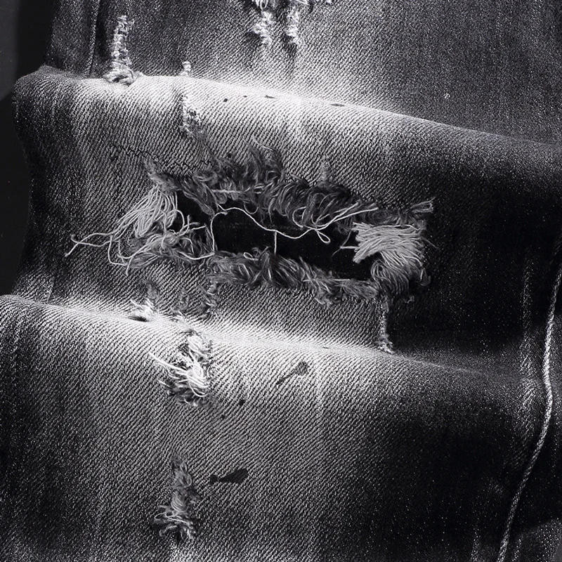 

Fashion New Men's Jeans Scratched, Painted, Washed, Nostalgic, Elastic, Slimming, Black Grey Jeans, High Street Hip Hop