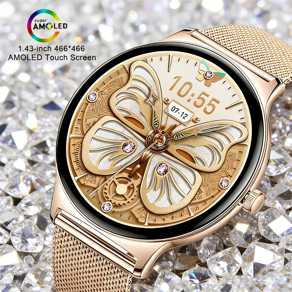 

Новые ультратонкие женские смарт-часы 2026 года с HD-экраном 1,43 дюйма, всегда включенным дисплеем, спортивным браслетом, Bluetooth-звонками и модным дизайном