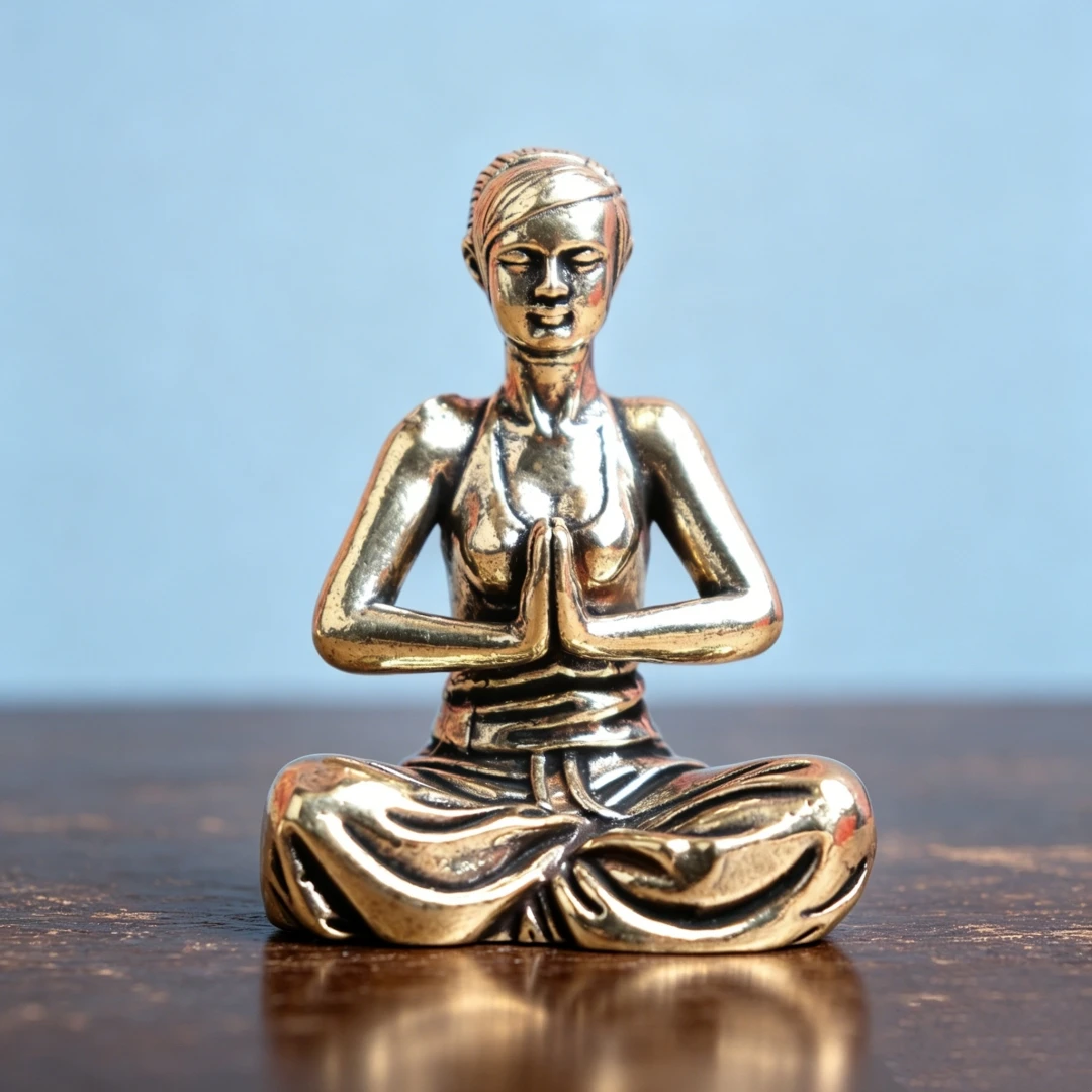 Figurine de méditation vintage en laiton, décoration de bureau Zen Yoga, ornement de collection pour la pleine conscience, décoration d'étagère