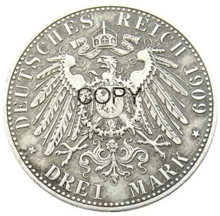 Germany,Anhalt 3 Mark 1909 Friedrich II Silver Plated Copy coin