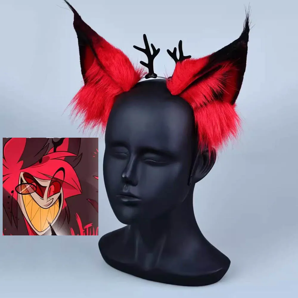 

Anime Alastor Cosplay Headwear Radio Demon Fursuit Wolf Beastly Ear Plush Headband Halloween Party Hair Accessories Prop