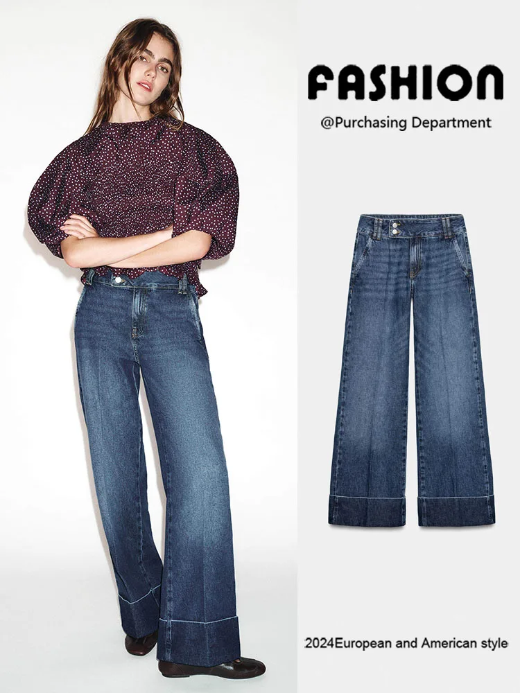 

Spring New Arrival Women's Faionable Straight Leg Low Waist Cuffed Jeans Versatile Long Pants Chinese Sle Clothing