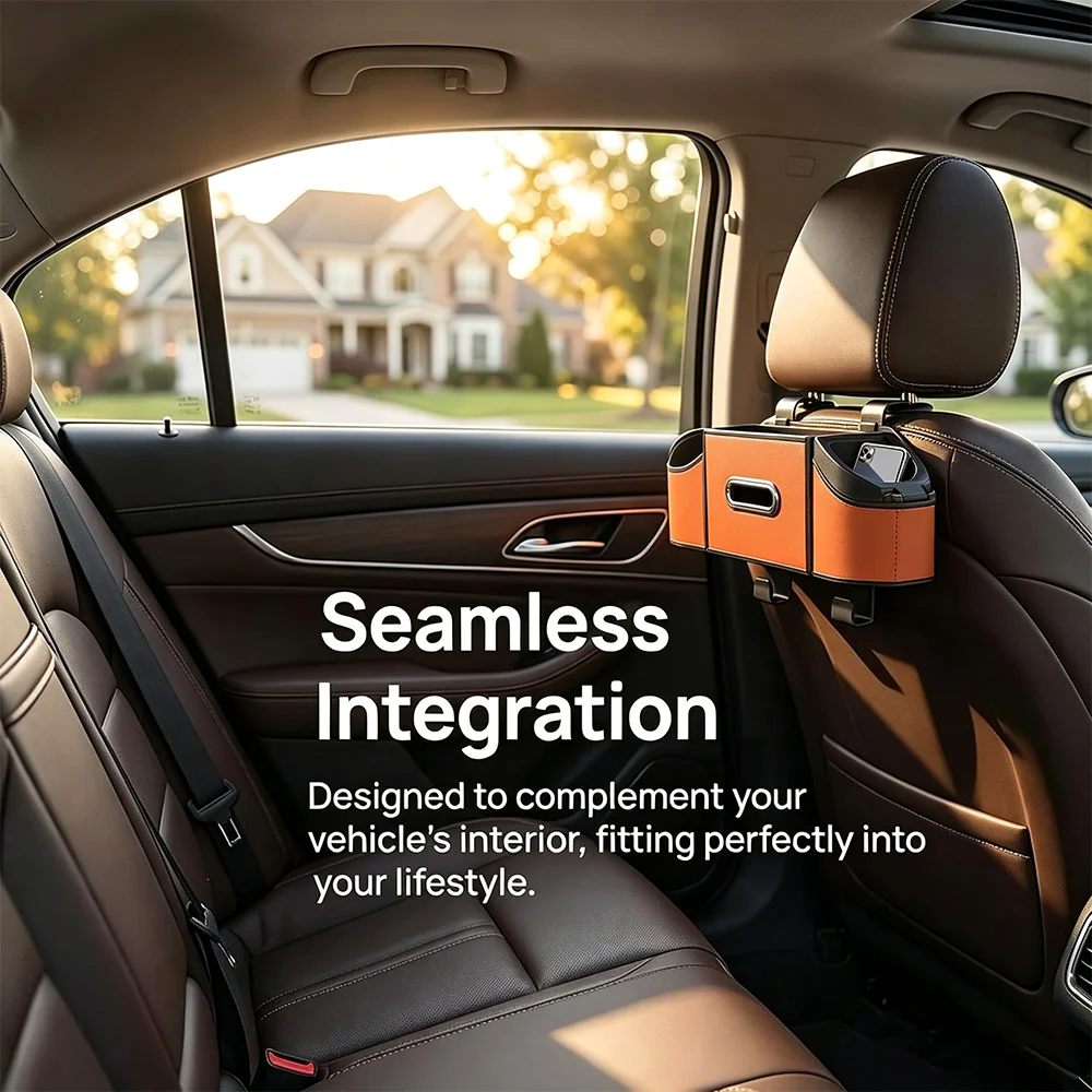 New High-End Black Car Seat Backrest Multifunctional Storage Box, Tissue Box+Water Cup Holder, Adjustable Hook, No Drilling Installation, Double Compartment Can Hold Drinks and Snacks, ABS Material Stitching Technology, Car Interior Storage Artifa